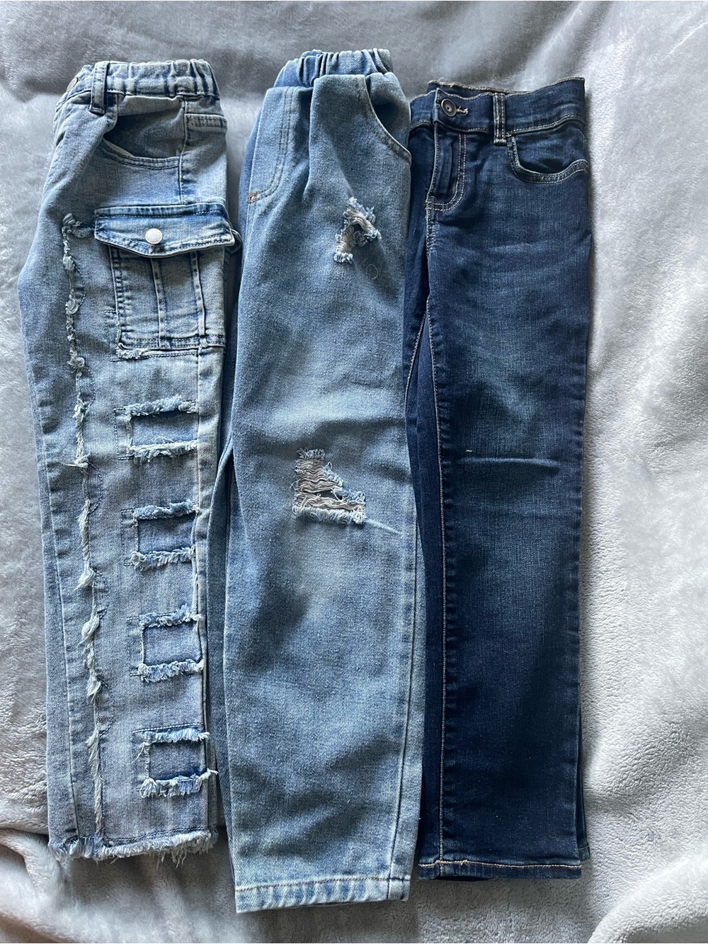 Boys Light & Dark Blue Distressed Denim Trio